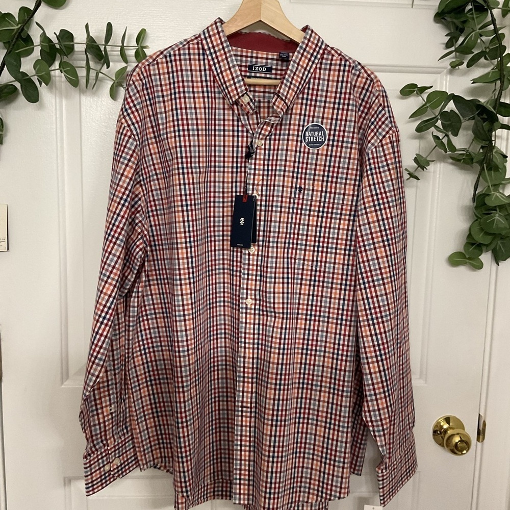 IZOD   MEN Plaid Shirt - Red and Blue. SIZE XXL - Picture 2 of 7